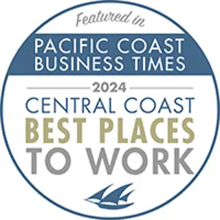 The "Central Coast Best Places to Work" award logo that is featured on the Pacific Coast Business Times.
