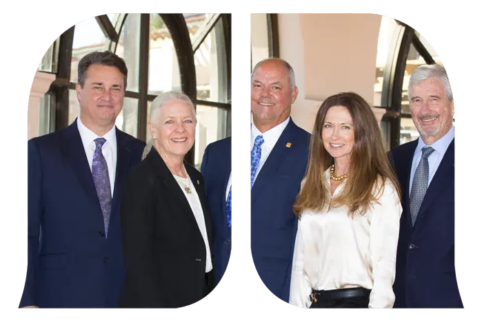 The bank's executive team shaped into the Montecito Bank & Trust logo.