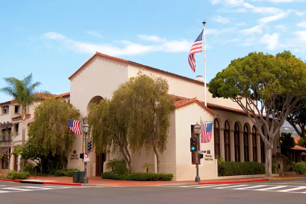 A street view of the Montecito Bank & Trust located in downtown Santa Barbara.