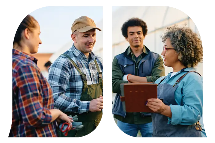An instructor with a book teaching three workers.