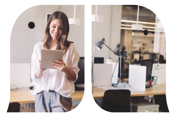 A professional working woman working on her tablet.