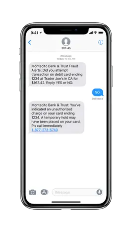 Iphone screen that is showing text alerts based on recent card transaction.